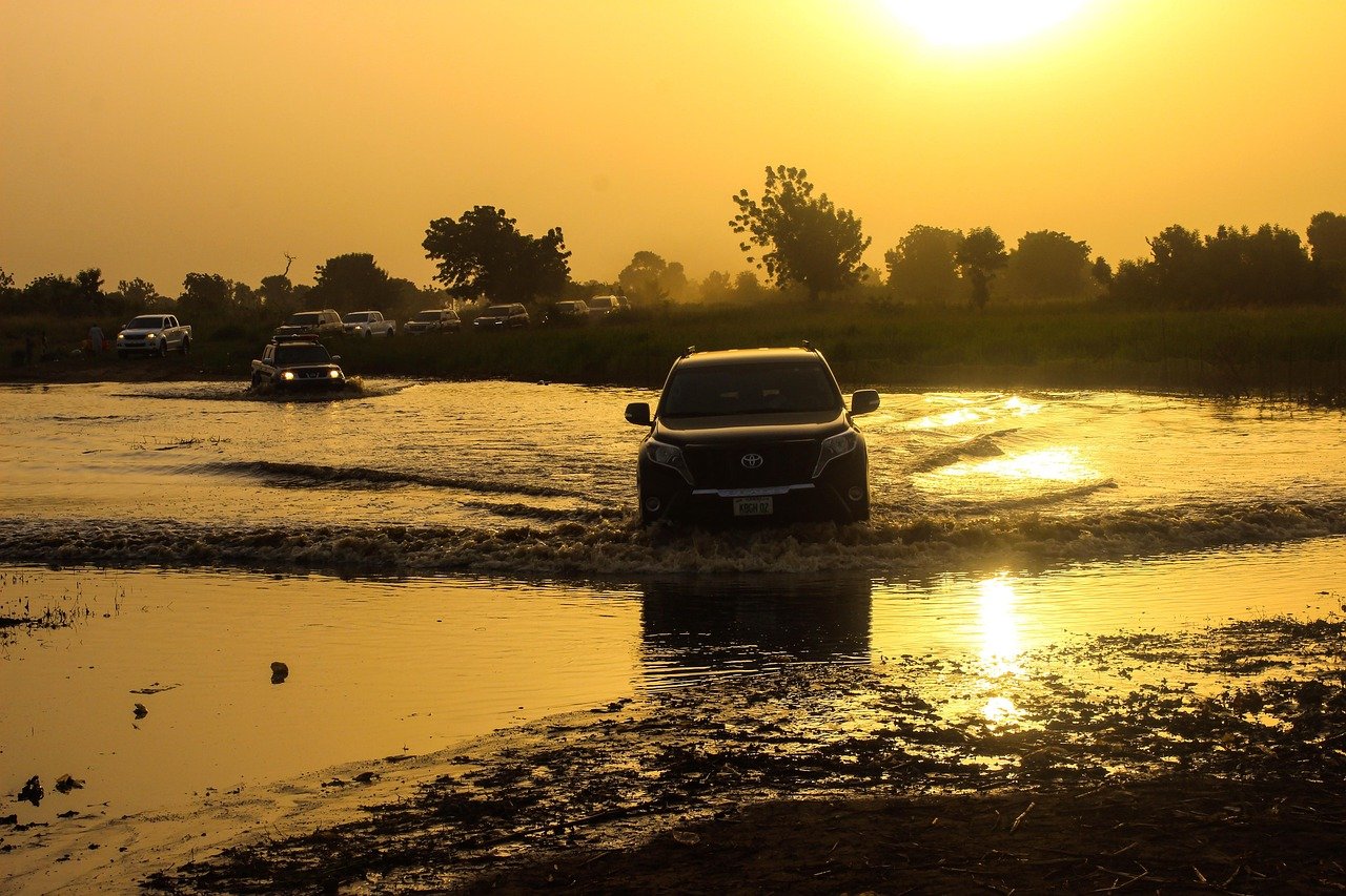 jeep, car, nature, sunrise, car wallpapers, water